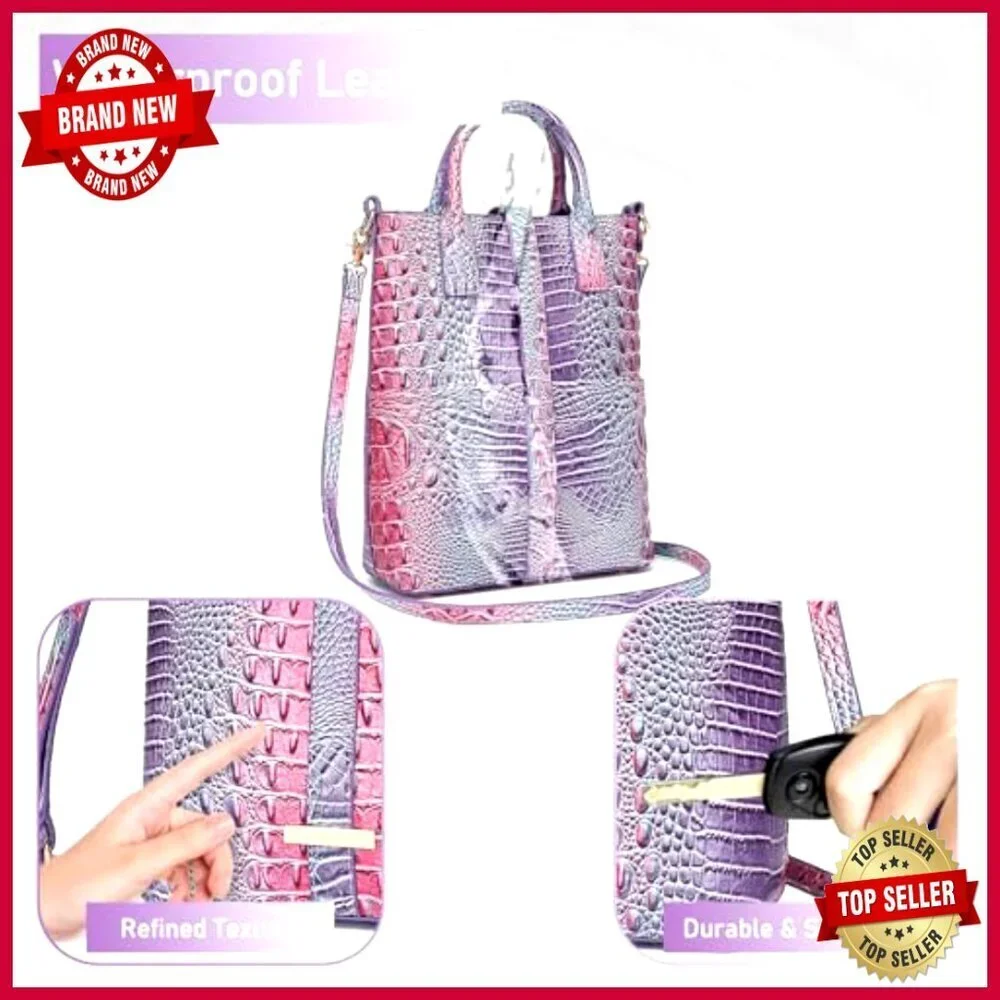 Vegan Leather Crocodile Tote Bag with Shoulder Strap for Work Travel